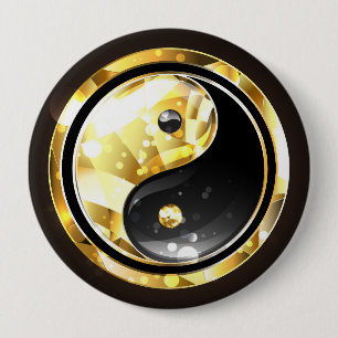 Goud Yin Yang op zwart Ronde Button 4,0 Cm