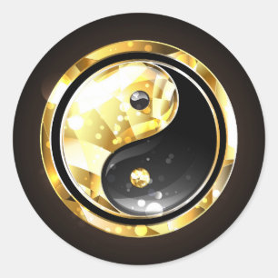 Goud Yin Yang op zwart Ronde Sticker