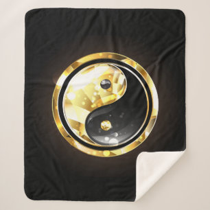 Goud Yin Yang op zwart Sherpa Deken