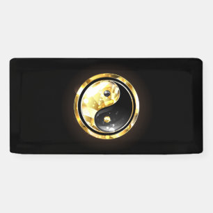 Goud Yin Yang op zwart Spandoek