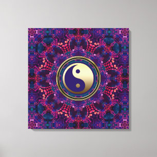 Goud Yin Yang Paarse Indigo Ocho Energy Mandala Canvas Afdruk