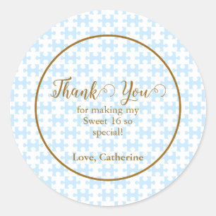 Goud Zacht Blauw Wit Puzzel Geruit Zoet 16 Ronde Sticker