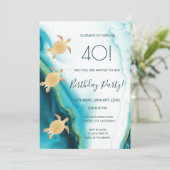 Goud Zee Turtles Maritime Kustuitnodiging Kaart (Staand voorkant)