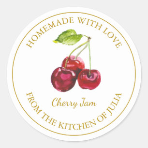 Goud Zelfgemaakt Cherry Jam Label Wit