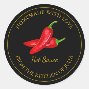 Goud Zelfgemaakt Hot Sauce Label   Zwart