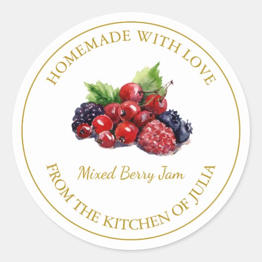 Goud Zelfgemaakt Mixed Berry Jam Label | Wit (Voorkant)
