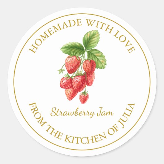 Goud Zelfgemaakt Strawberry Jam Label | Wit (Voorkant)