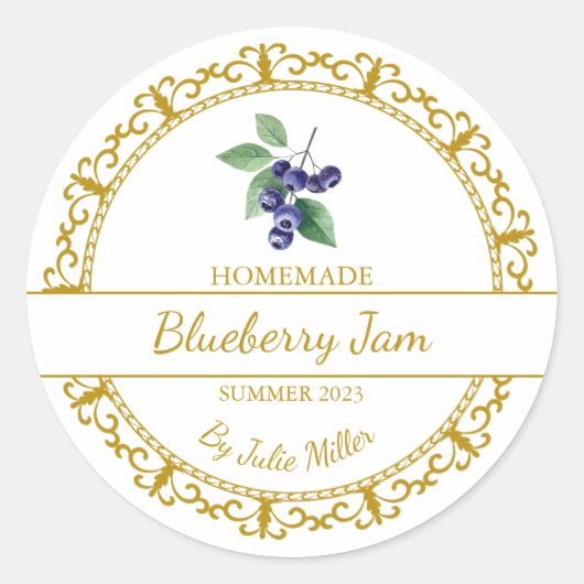  Goud Zelfgemaakte Blueberry Jam Label (Voorkant)