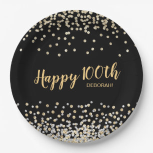Goud Zilver Confetti 100ste Verjaardagsfeestje Papieren Bordje