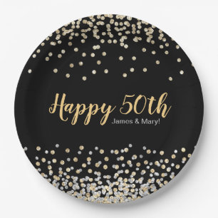 Goud Zilver Confetti Aangepaste 50e Verjaardag Fee Papieren Bordje