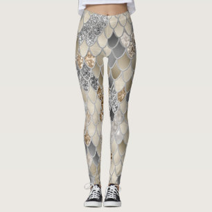 Goud Zilver Grijs Zeemeermin Schalen Glam #1 Leggings