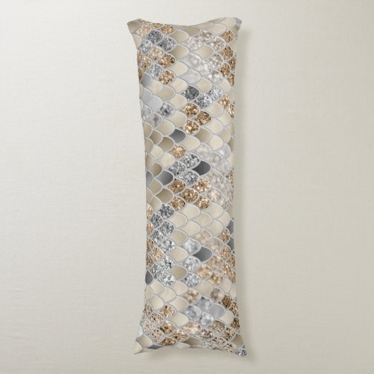 Goud Zilver Grijs Zeemeermin Schalen Glam #1 Lichaamskussen (Voorkant Verticaal)