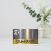 Goud Zilver Metallic Shine Trim QR Code Visitekaartje (Staand voorkant)