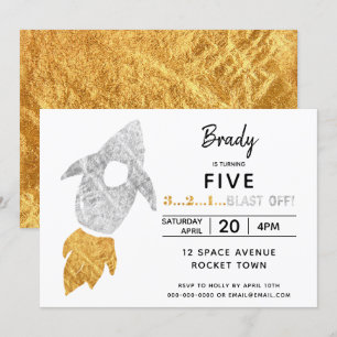 Goud Zilver Raket Schip Buitenruimte Verjaardagsfe Kaart