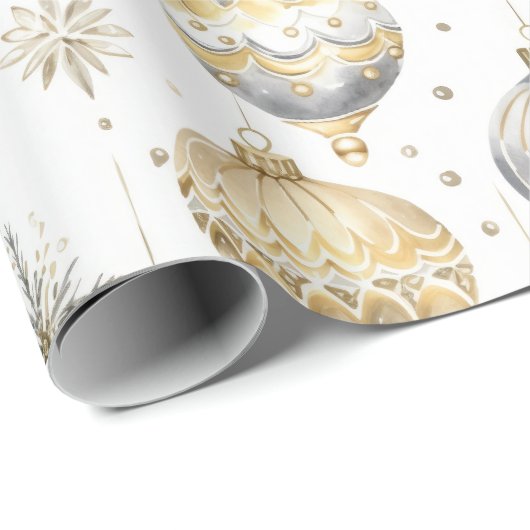Goud Zilver Zwart Kerst Ornamenten Cadeaupapier (Rol Hoek)