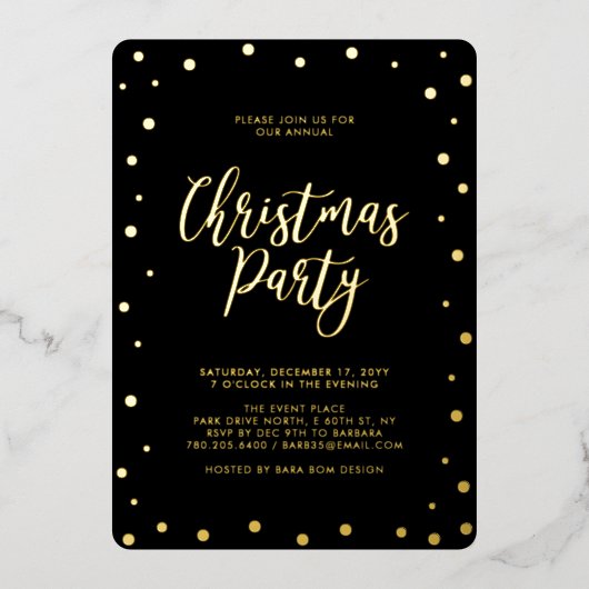 Goud Zilver & Zwart Modern Kerstfeest Folie Uitnodiging (Voorkant)