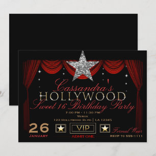 Goud Zilver Zwart & Rood Hollywood Verjaardagsfees Kaart