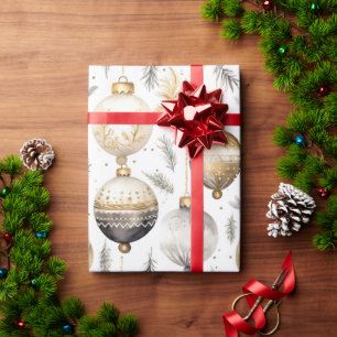 Goud Zilver Zwart Vintage Kerst Ornamenten Cadeaupapier