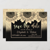 Goud, zonnebloemen, Glitter Save the Date (Voorkant / Achterkant)