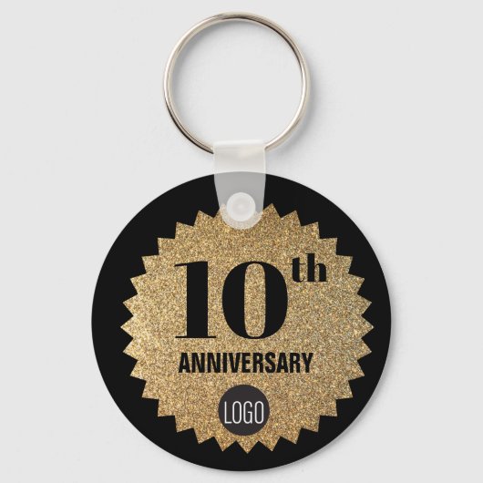 Goud Zwart 10-jarig jubileum Werknemer Gift Logo Sleutelhanger (Voorkant)