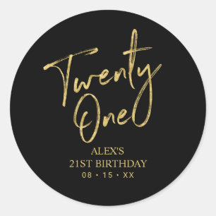 Goud & Zwart 21e Verjaardagsfeest Favor Bedankt Ronde Sticker