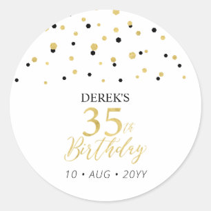 Goud & Zwart 35e verjaardag Ronde Sticker