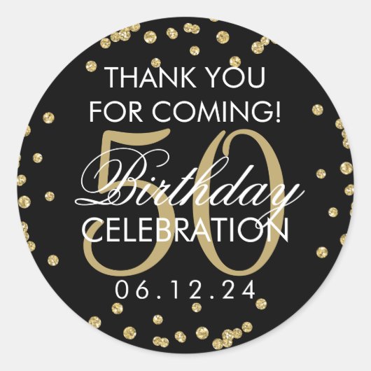 Goud Zwart 50 Verjaardag Dank u Glitter Confetti Ronde Sticker (Voorkant)
