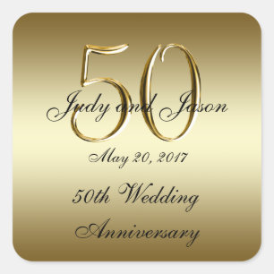 Goud Zwart 50e Bruiloft Jubileum Vierkante Sticker