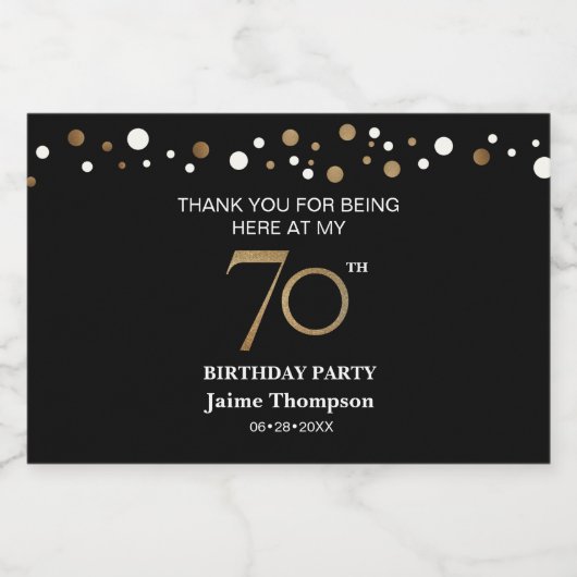 Goud zwart 70ste verjaardagsthema: hartelijk dank sparkling wijnetiket (Enkel label)
