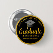 Goud Zwart Afstuderen Gepersonaliseerd 2025 Afstud Ronde Button 5,7 Cm (Voorkant /achterkant)