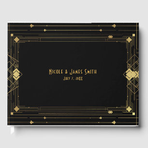 Goud & Zwart Art Deco Gatsby Bruiloft Roaring 20's Gastenboek