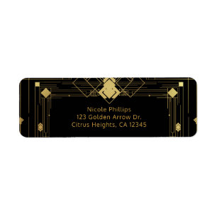 Goud & Zwart Art Deco Gatsby Bruisende Jaren 20 El Etiket