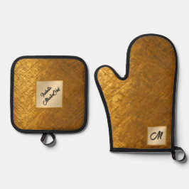 Goud Zwart  Art Deco Populair Collectie Ovenwant & Pannenlap Set