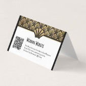 Goud Zwart Art Deco QR Code Website Trouwen Visitekaartjes (Voorkant)