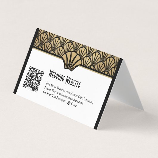 Goud Zwart Art Deco QR Code Website Trouwen Visitekaartjes (Voorkant)