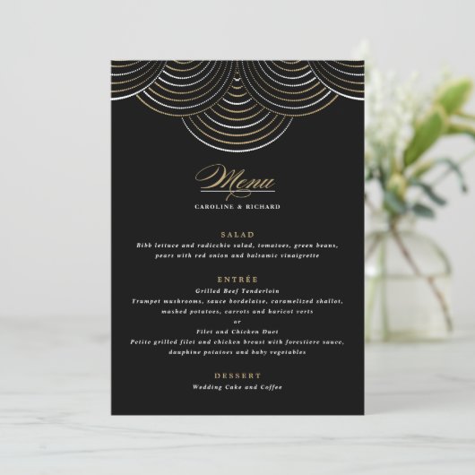 Goud Zwart Art Deco String Lights Flat Menu (Staand voorkant)