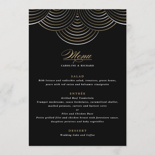 Goud Zwart Art Deco String Lights Flat Menu (Voorkant)