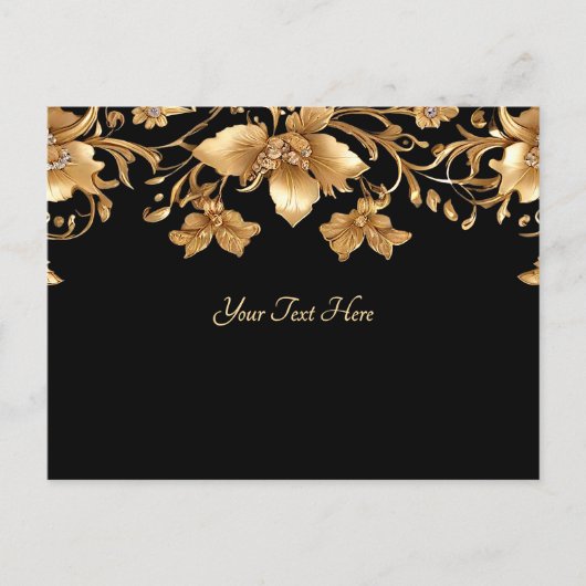 Goud Zwart  Bloemen Briefkaart (Voorkant)