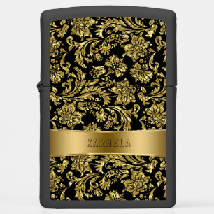 Goud & Zwart Bloemen Damasks Monogram