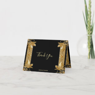 Goud Zwart  Bloemen Dankjewel Kaart
