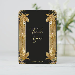 Goud Zwart  Bloemen Dankjewel Kaart