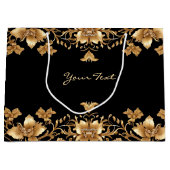 Goud Zwart Bloemen Geschenktas Groot Cadeauzakje (Voorkant)