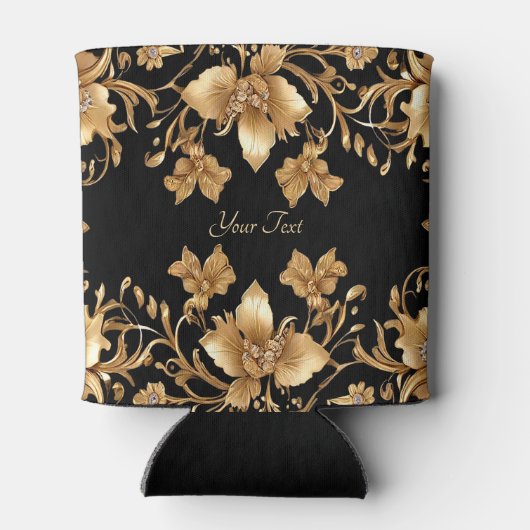 Goud Zwart Bloemen Koelbox Blikjeskoeler (Achterkant)