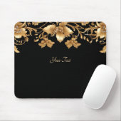 Goud Zwart Bloemen Mousepad Muismat (Met muis)