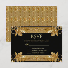 Goud Zwart  Bloemen RSVP Kaart