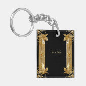 Goud Zwart  Bloemen Sleutelhanger (Voorkant Links)