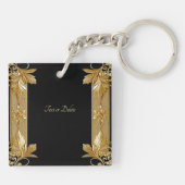 Goud Zwart  Bloemen Sleutelhanger (Achterkant)