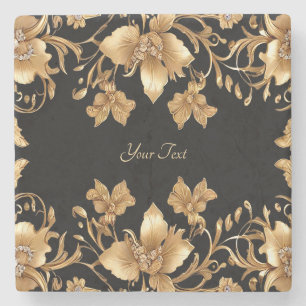 Goud Zwart  Bloemsteen Onderzetter