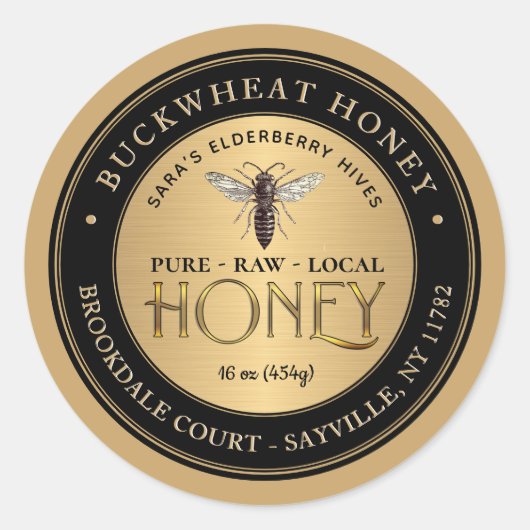 Goud Zwart Boekweit Honing Label  Queen Bee (Voorkant)