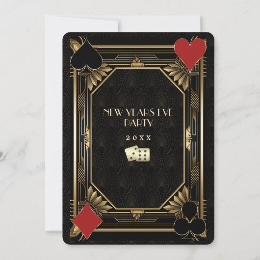 Goud Zwart Casino Vegas Gatsby Oud en Nieuw Kaart (Achterkant)